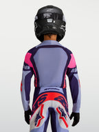 Maglia Supertech Dyna Ragazzo Alpinestars, maglia da motocross traspirante race-fit, viola e rosa, vista posteriore.