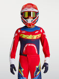 Alpinestars 2027 Youth Supertech Dyna Jersey, Red and Navy Blue motocross racing gear with breathable stretch mesh.