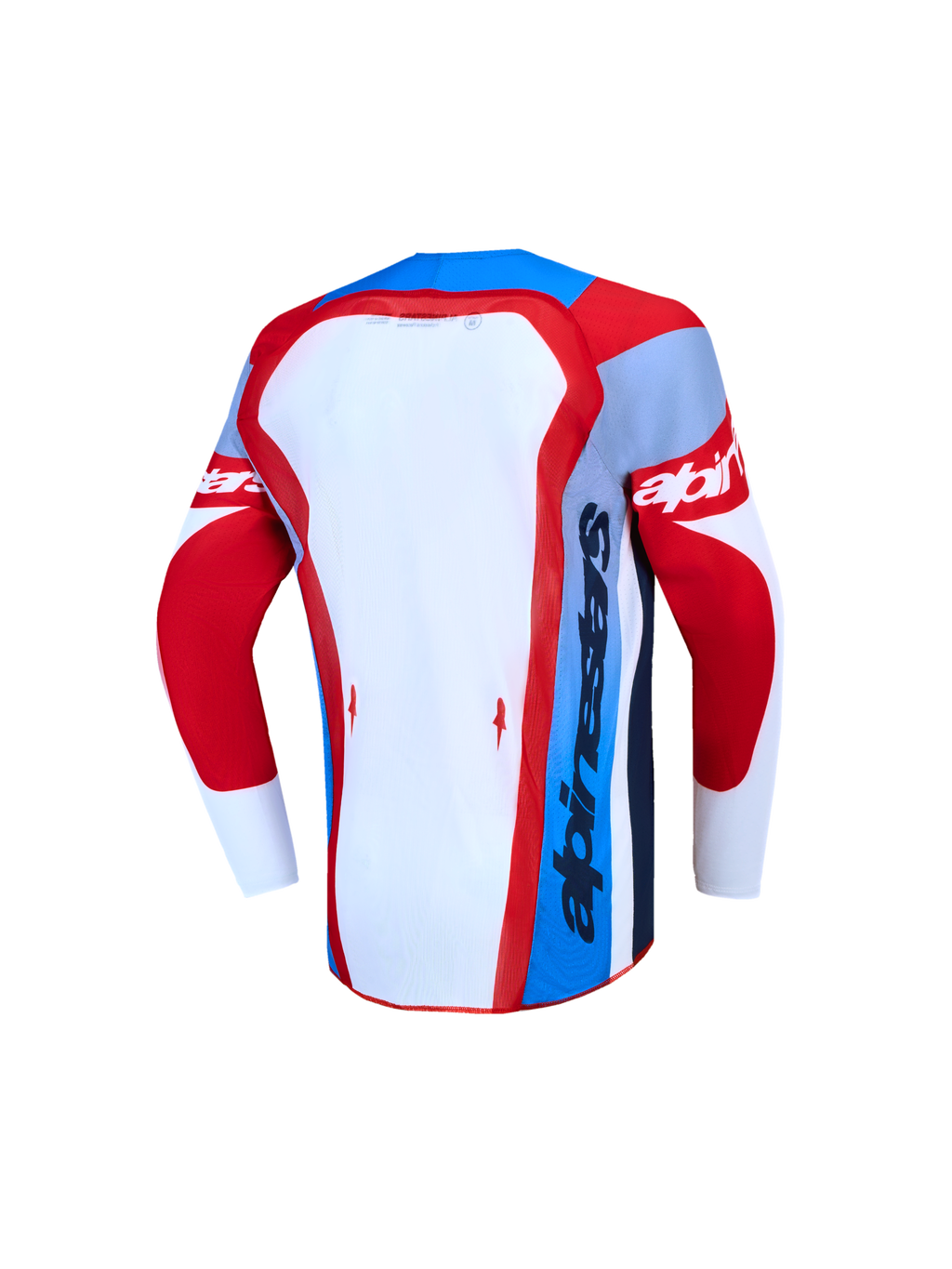 Alpinestars Maglia Supertech Dyna Ragazzo, vista posteriore in mesh rosso fuoco e bianco per motocross ad alte prestazioni.