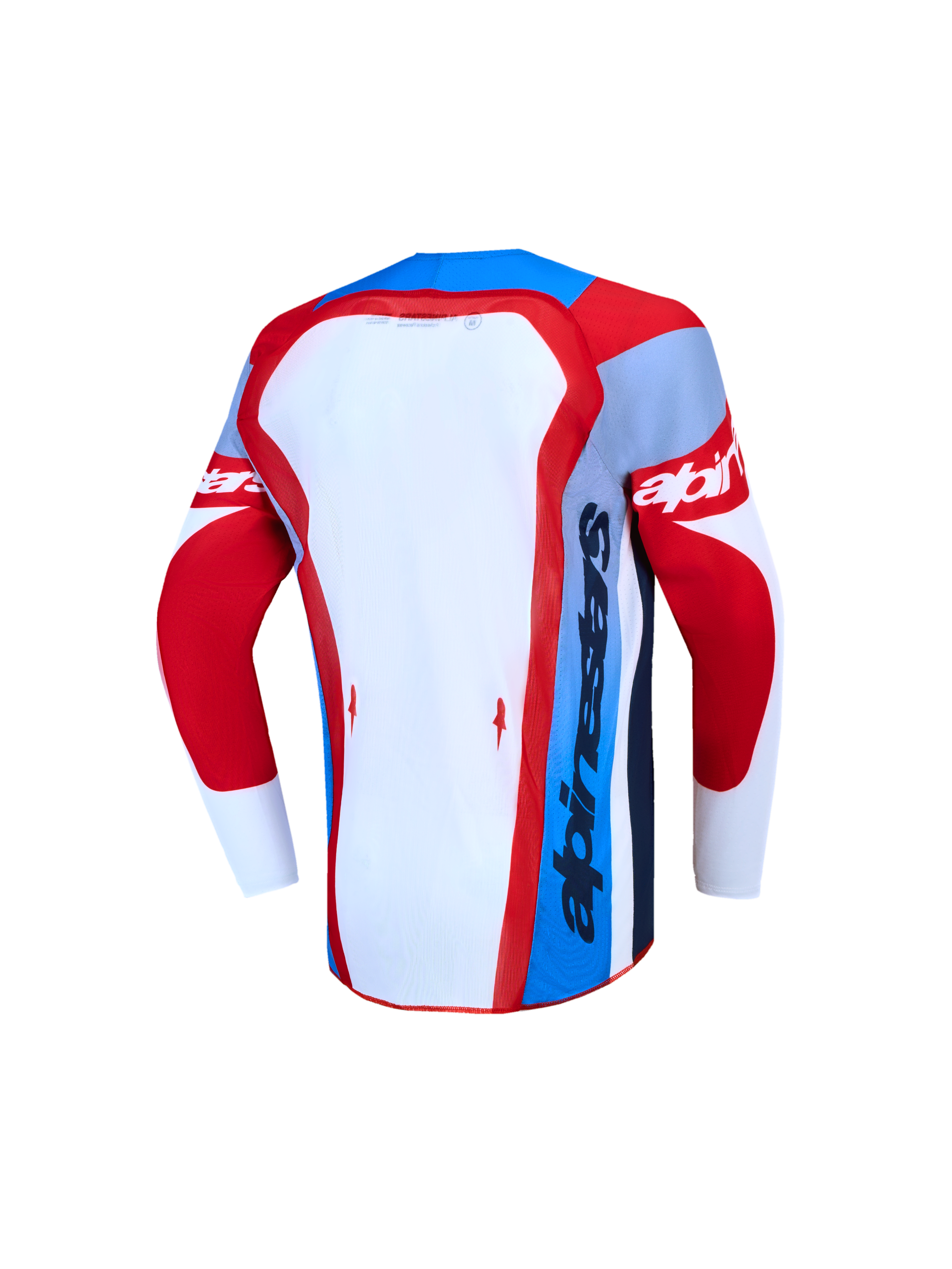 Alpinestars Maglia Supertech Dyna Ragazzo, vista posteriore in mesh rosso fuoco e bianco per motocross ad alte prestazioni.