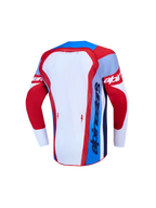 Alpinestars Maglia Supertech Dyna Ragazzo AND Ragazzo Supertech Dyna Gear Set, maglia da motocross, vista posteriore, rosso, bianco e blu, in mesh elastico traspirante.