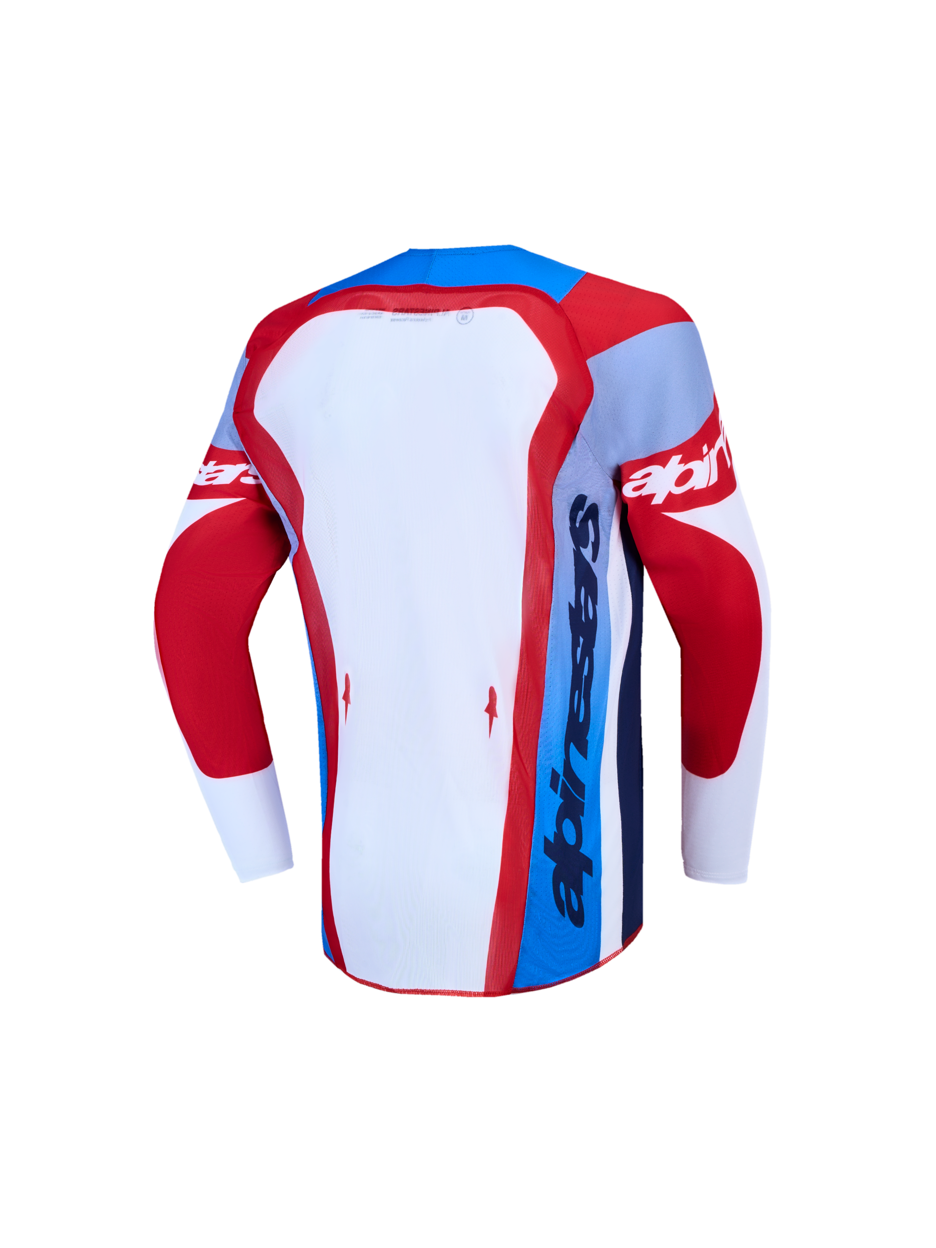 Alpinestars Maglia Supertech Dyna Ragazzo AND Ragazzo Supertech Dyna Gear Set, maglia da motocross, vista posteriore, rosso, bianco e blu, in mesh elastico traspirante.