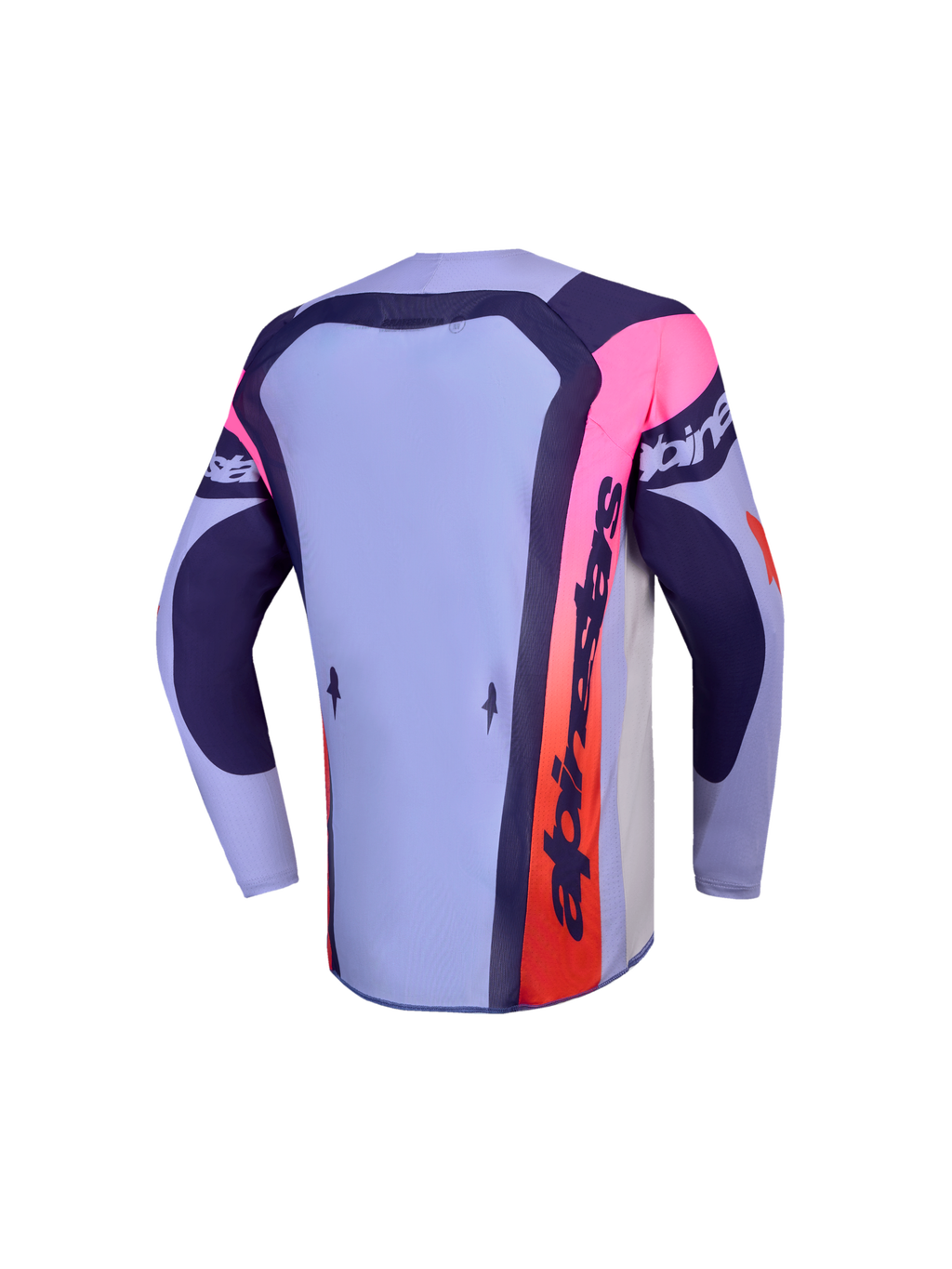 Alpinestars Maglia Supertech Dyna Ragazzo 2027, maglia da motocross viola e rosa, vista posteriore con bordo allungato.