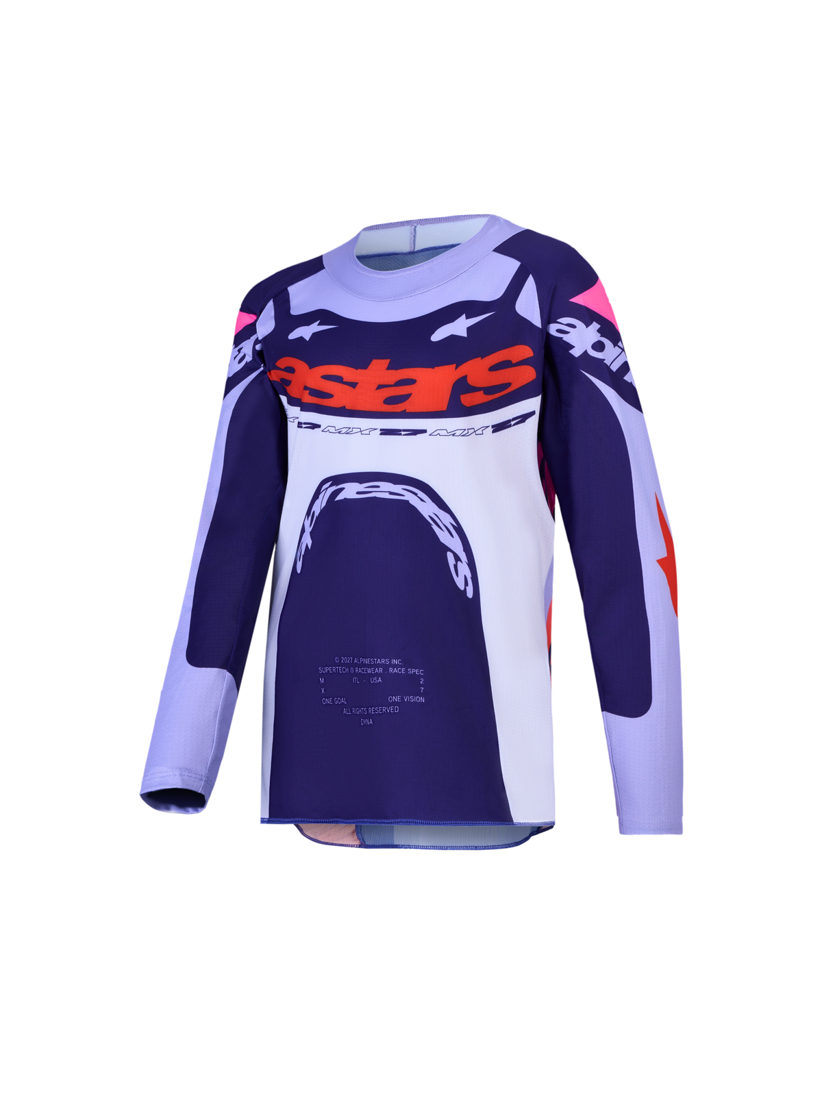 Alpinestars Youth Supertech Dyna Jersey, motocross racing top, navy and white with orange accents, youth off-road gear.