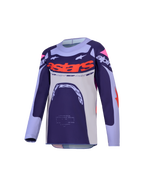 Alpinestars Maglia Supertech Dyna Ragazzo 2027, maglia da motocross viola e rosa fluo, in mesh elasticizzato ventilato con vestibilità race-fit.