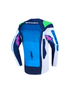 Alpinestars Maglia Supertech Maven Ragazzo, maglia da motocross racing, blu e bianca, vista posteriore con mesh elasticizzato traspirante.