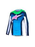 Alpinestars Maglia Supertech Maven Ragazzo 2027, maglia da motocross blu e verde, logo rosa, mesh traspirante e vestibilità racing professionale per giovani piloti