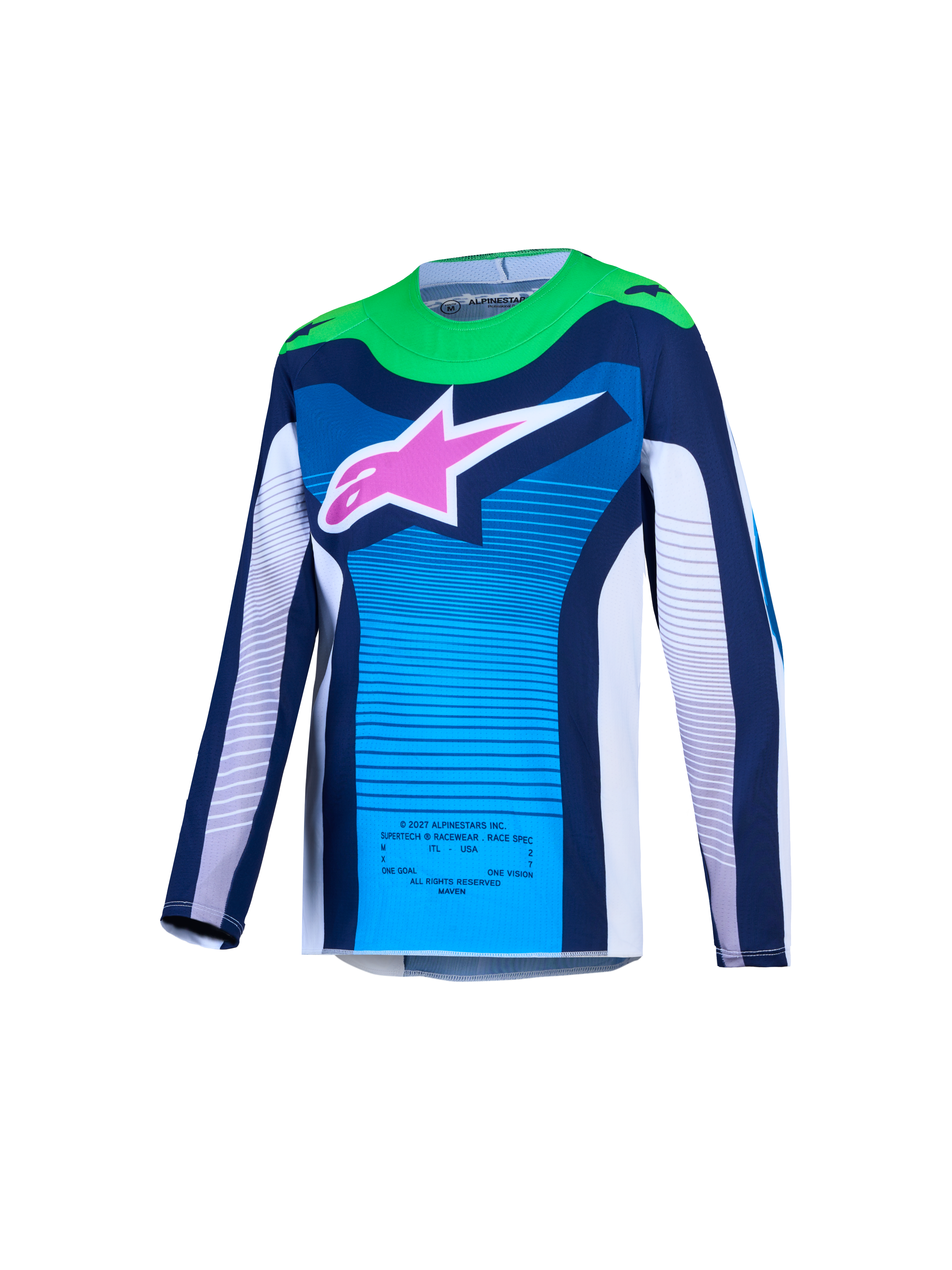 Alpinestars Maglia Supertech Maven Ragazzo AND Ragazzo Supertech Maven Gear Set, maglia motocross blu e bianca con logo rosa