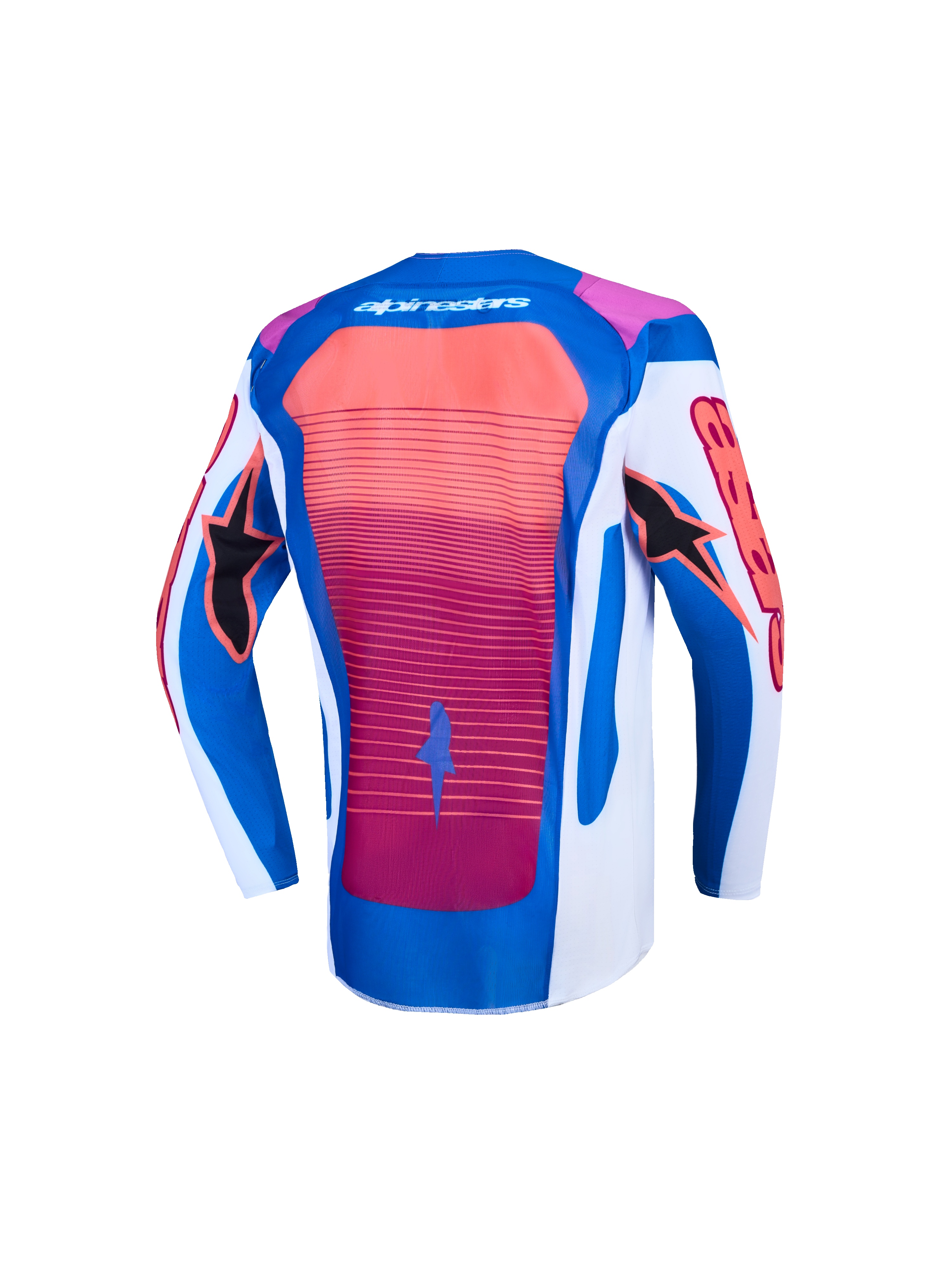 Alpinestars Maglia Supertech Maven Ragazzo, maglia da motocross professionale, vista posteriore, blu e arancione acceso, costruzione leggera e traspirante per competizioni fuoristrada
