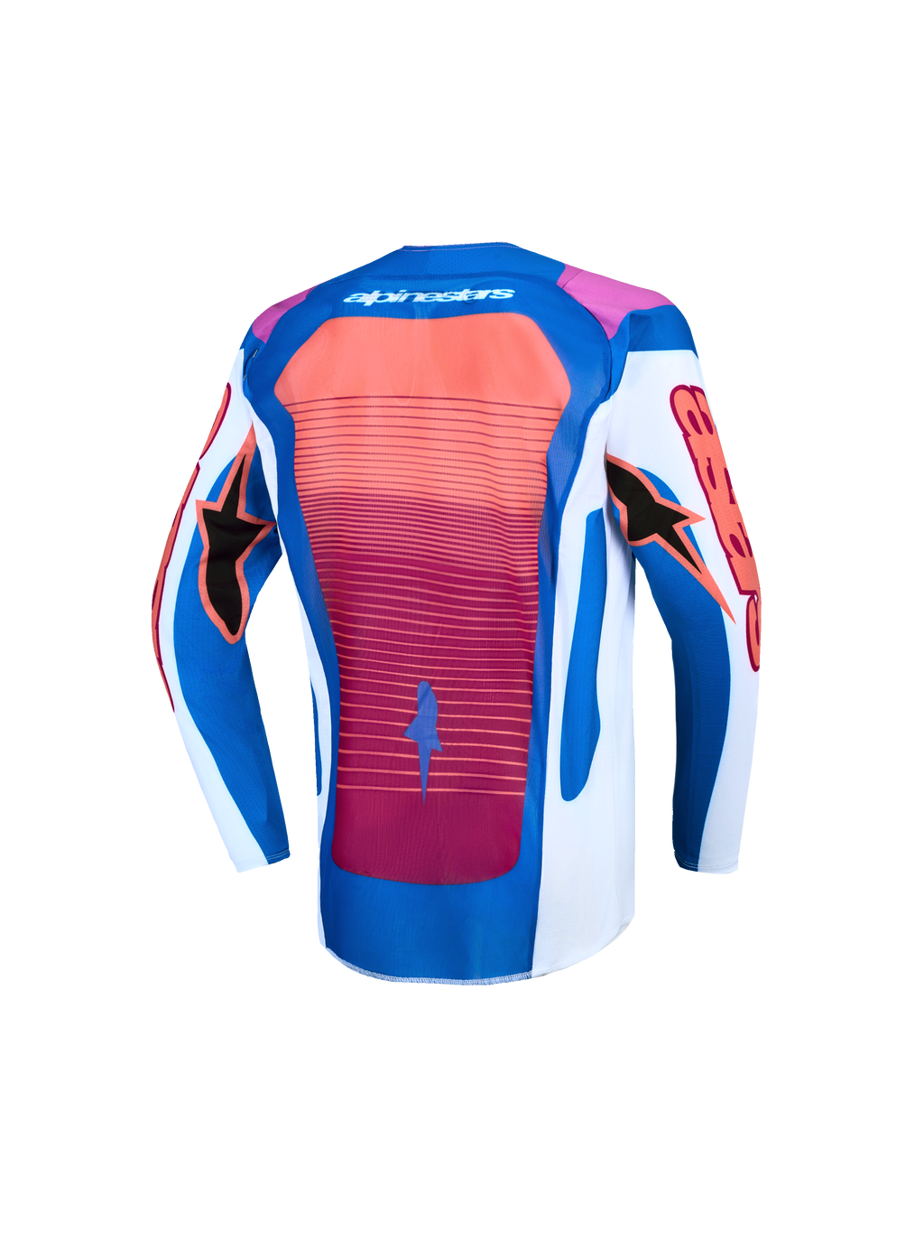 Alpinestars Maglia Supertech Maven Ragazzo, maglia da motocross per ragazzi, blu, bianca e corallo con pannello posteriore in mesh ventilato per prestazioni MX.