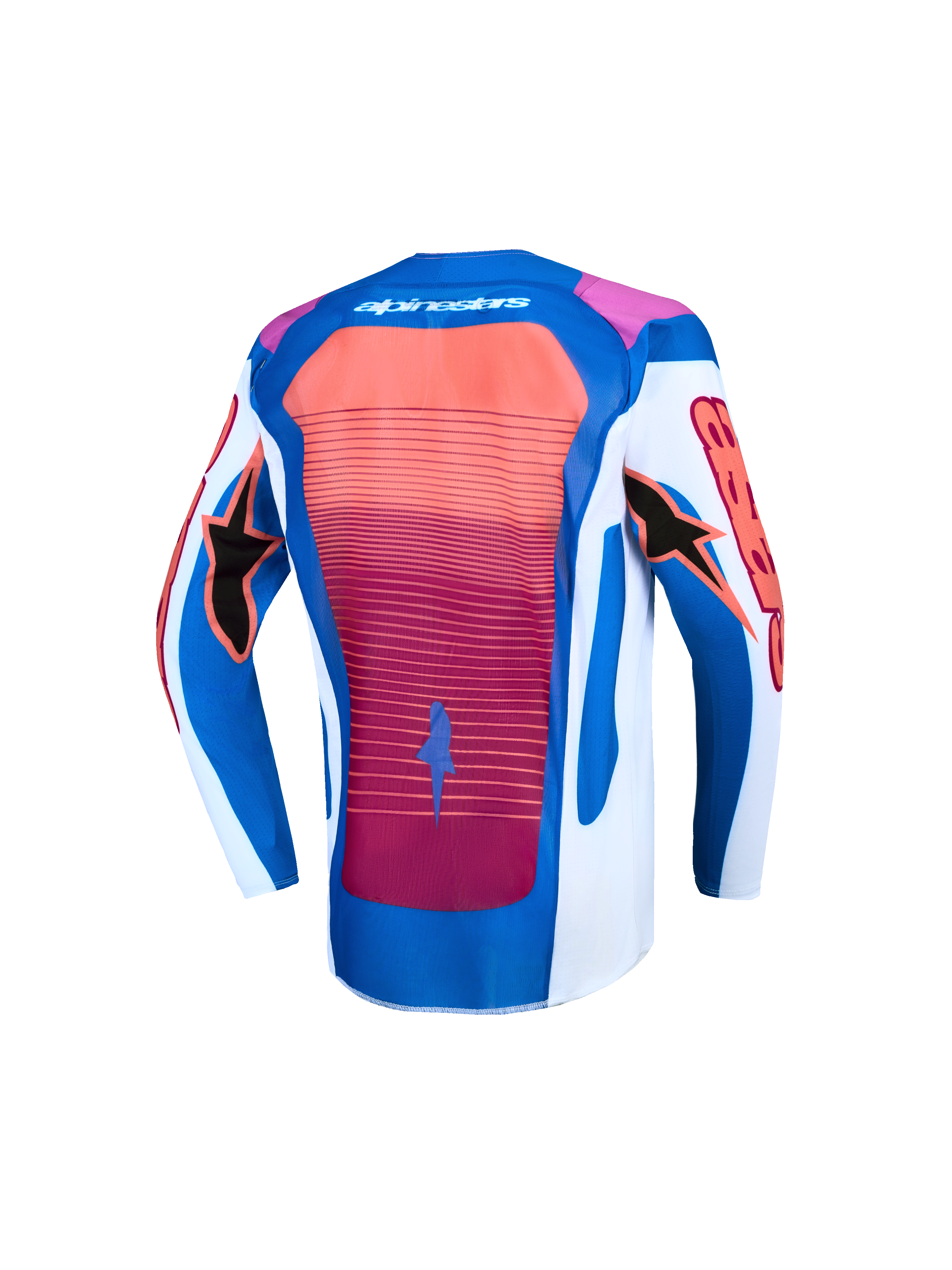 Alpinestars Maglia Supertech Maven Ragazzo, maglia da motocross per ragazzi, blu, bianca e corallo con pannello posteriore in mesh ventilato per prestazioni MX.