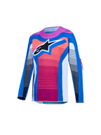 Alpinestars Maglia Supertech Maven ragazzo, maglia da motocross blu e corallo, mesh ventilato con logo Astars nero.