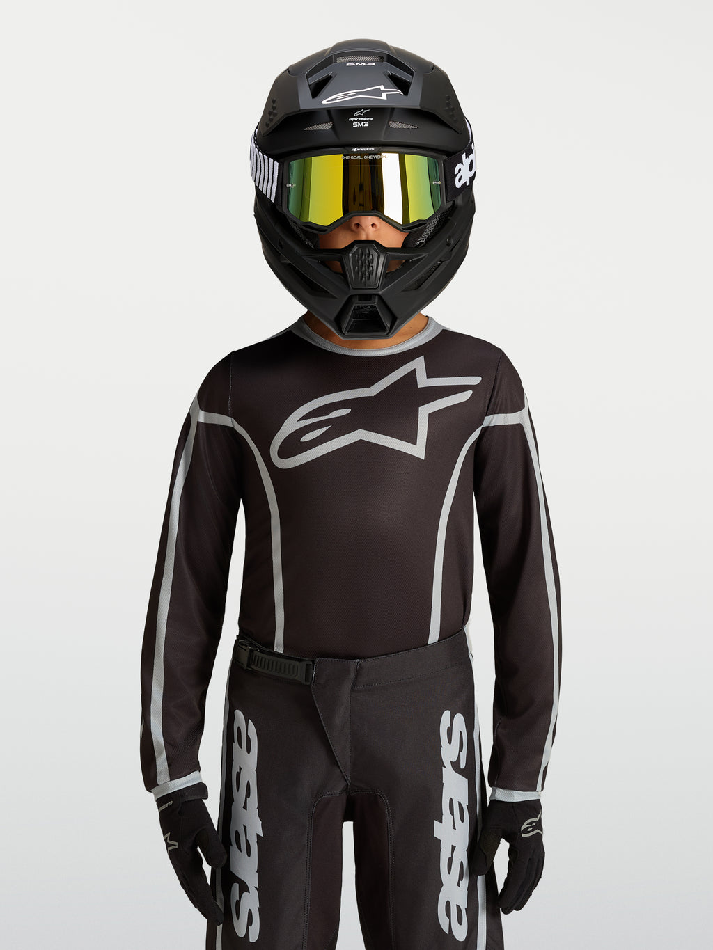 Alpinestars Maglia Fluid Apex V2 Ragazzo, maglia da motocross nero e argento, vestibilità ergonomica traspirante