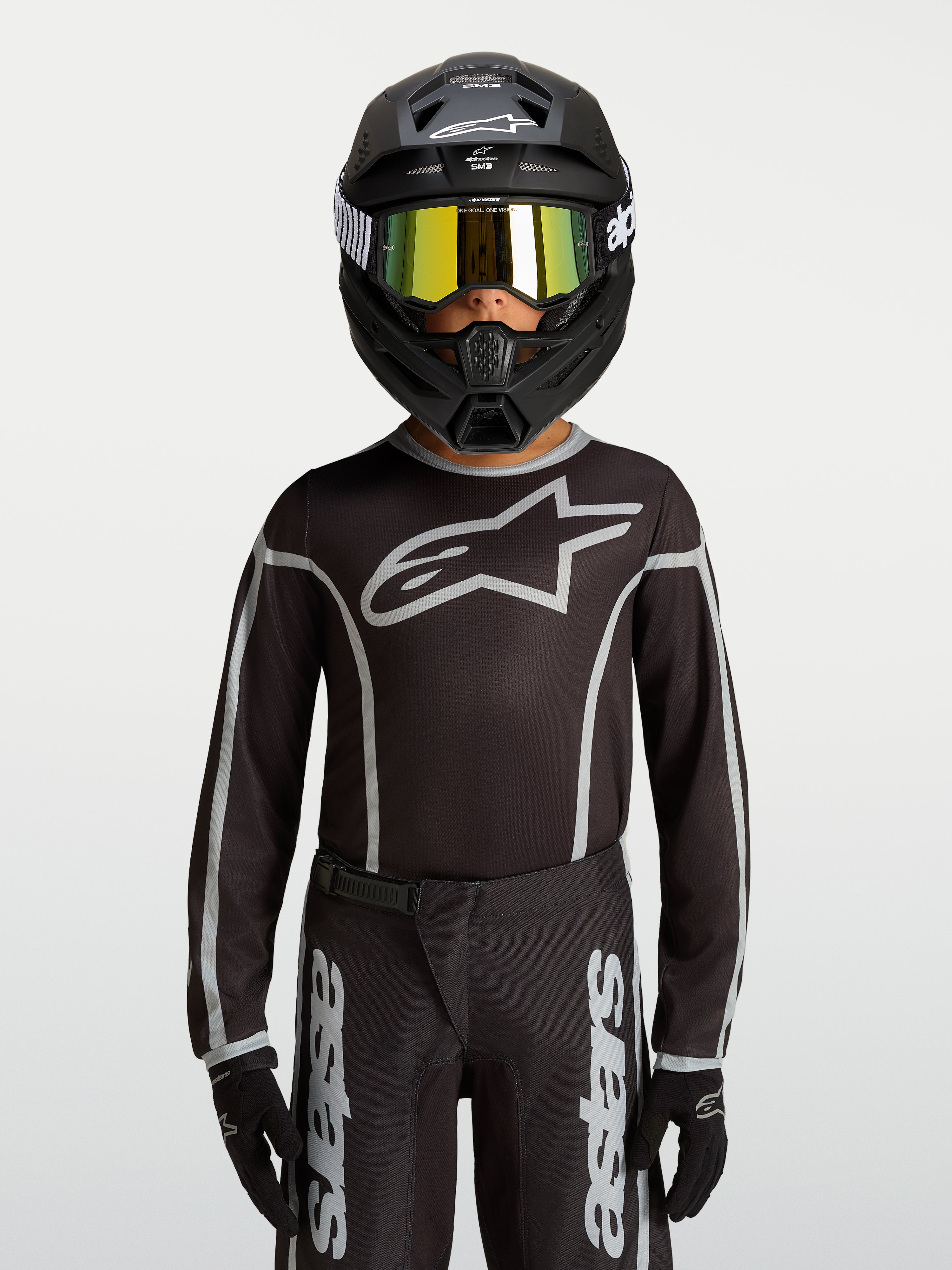 Alpinestars Maglia Fluid Apex V2 Ragazzo, maglia da motocross nero e argento, vestibilità ergonomica traspirante