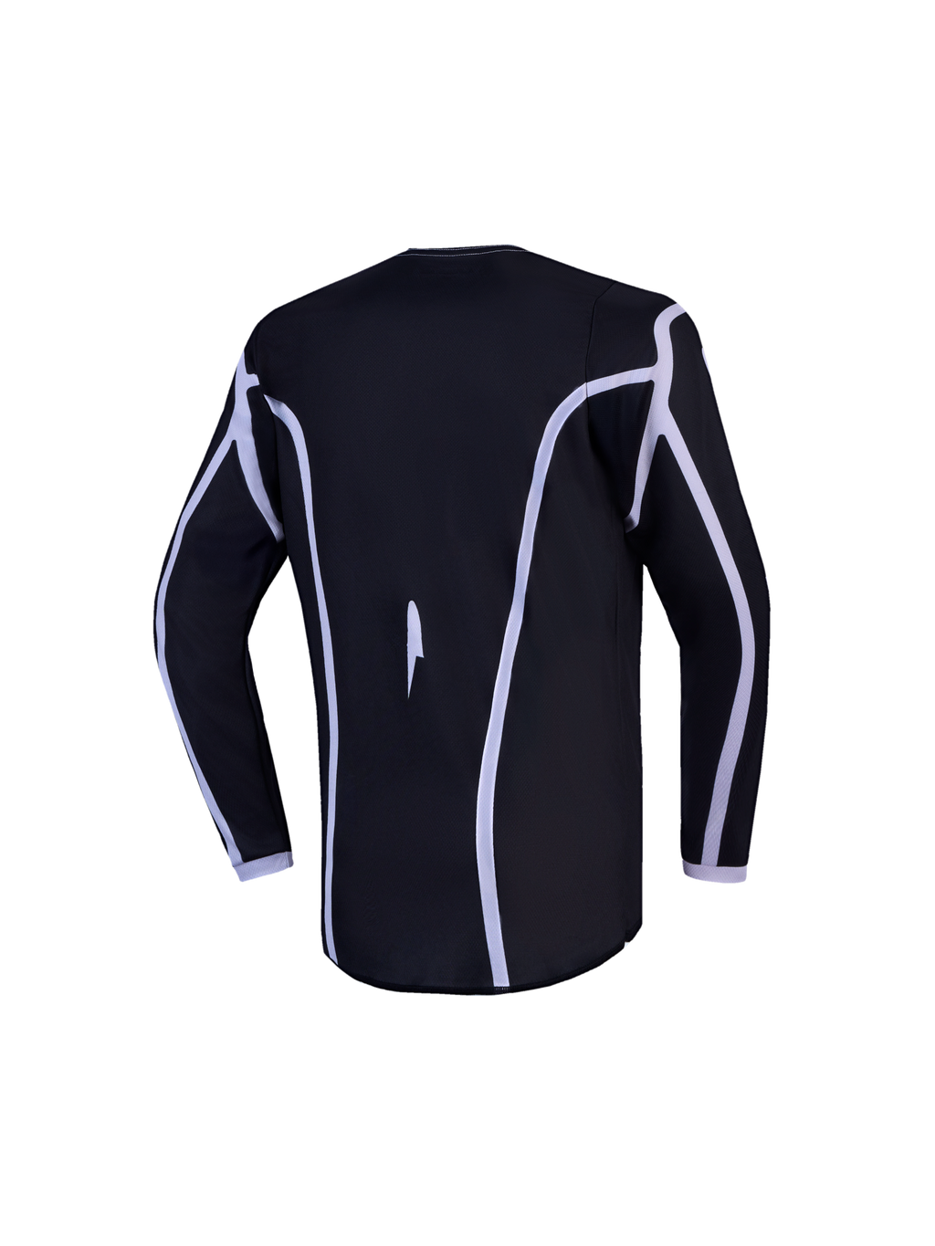 Alpinestars Maglia Fluid Apex V2 Ragazzo, maglia motocross nera e bianca, vista posteriore con orlo allungato ed ergonomico.