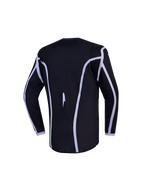 Alpinestars Maglia Fluid Apex V2 Ragazzo, maglia motocross nera e bianca, vista posteriore con orlo allungato ed ergonomico.