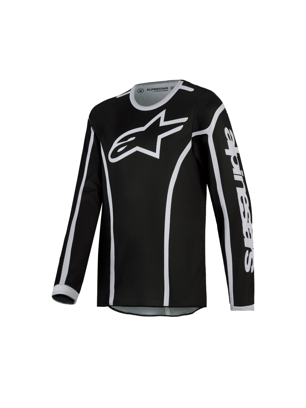 Alpinestars maglia Fluid Apex V2 ragazzo, maglia da motocross nera e argento, in politessuto traspirante per off-road e MX.