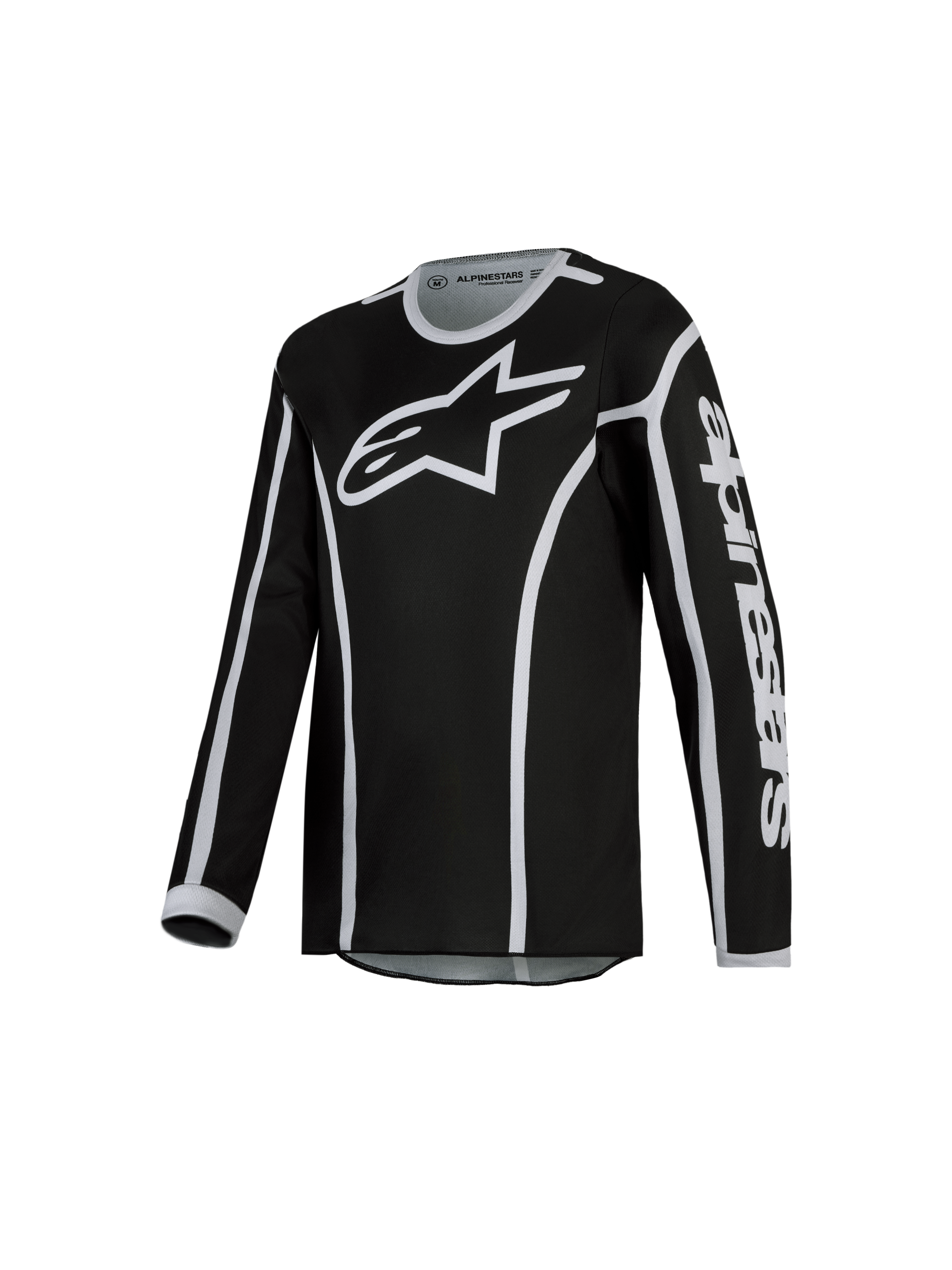 Alpinestars maglia Fluid Apex V2 ragazzo, maglia da motocross nera e argento, in politessuto traspirante per off-road e MX.