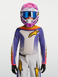 Alpinestars Maglia Fluid Drag Ragazzo 2027, maglia motocross blu e bianca con dettagli oro, tessuto traspirante per off-road.