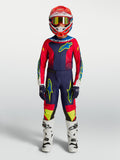 Alpinestars Ragazzo Fluid Drag Gear Set 2027, completo motocross blu navy e rosso fuoco in poliestere con stivali bianchi
