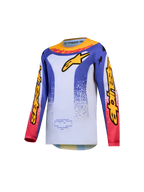 Alpinestars Maglia Fluid Drag Ragazzo 2027, maglia da motocross traspirante blu e bianca con grafiche racing gialle e rosse