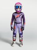 Alpinestars Ragazzo Fluid Hunt Gear Set, completo da motocross viola e lilla per ragazzi, con casco rosa e stivali bianchi