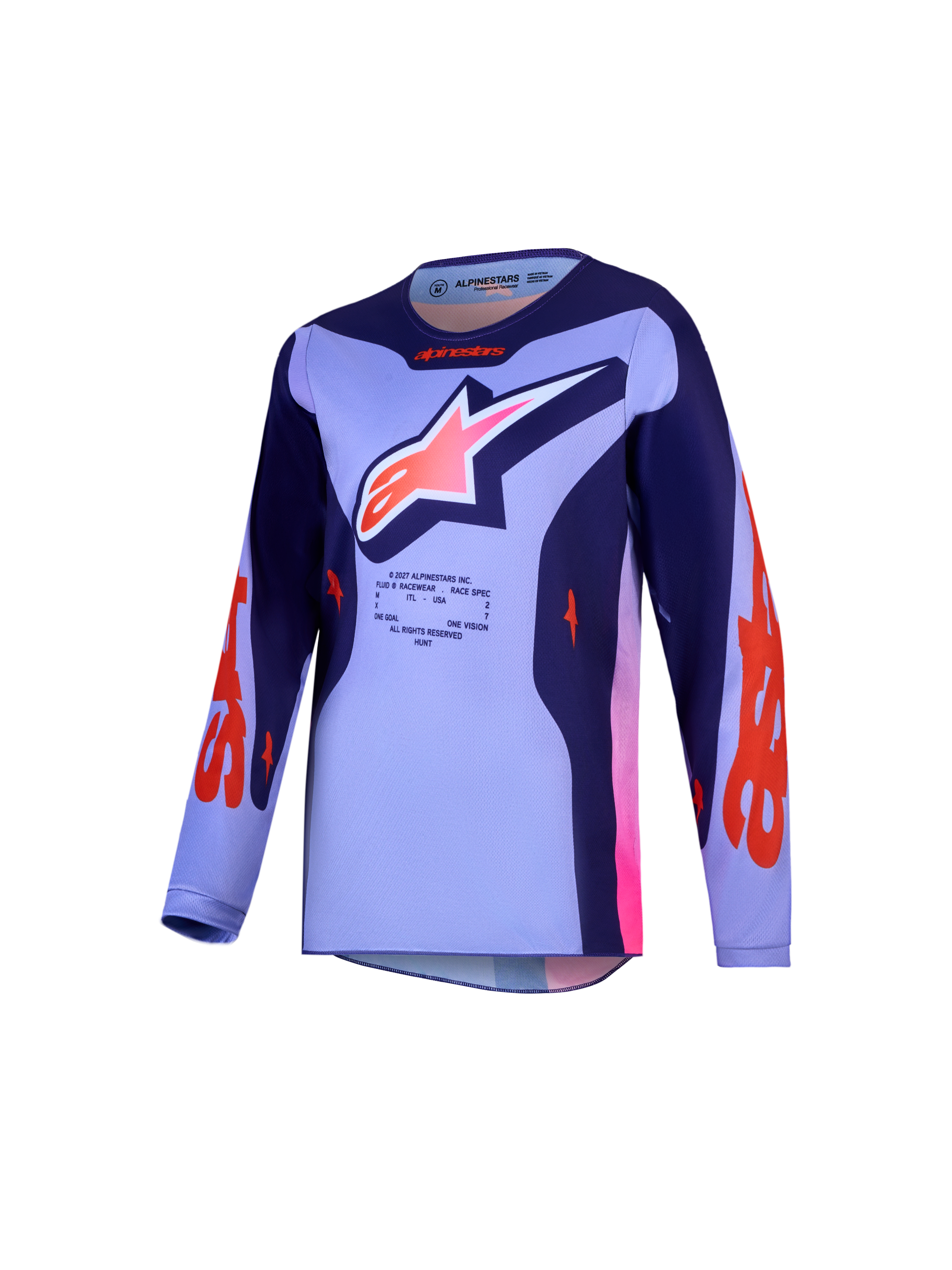 Alpinestars Maglia Fluid Hunt Ragazzo, maglia da motocross traspirante, viola e rosa, in tessuto tecnico per giovani piloti