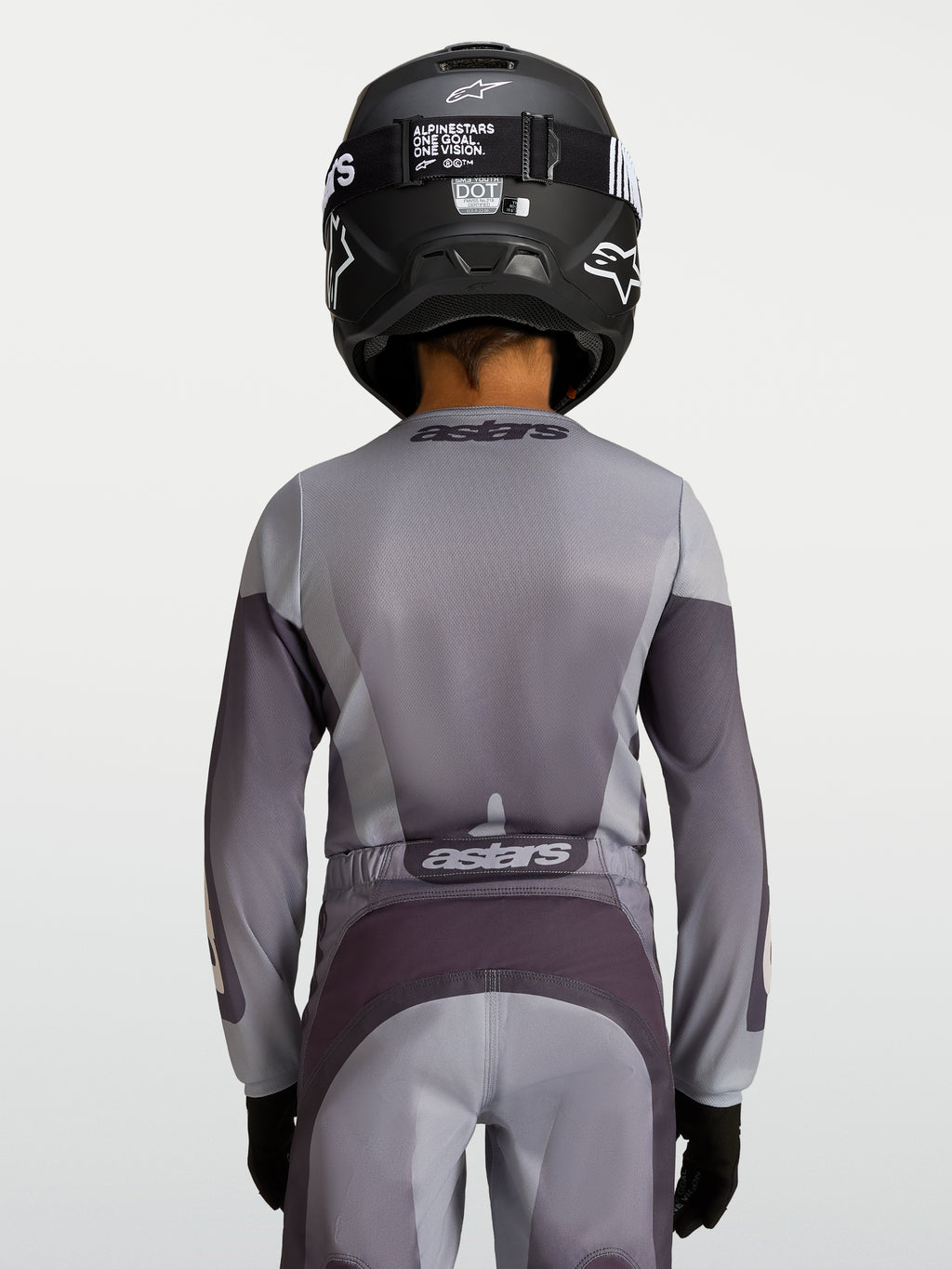 Alpinestars Maglia Fluid Amber Ragazzo 2027, maglia motocross per ragazzi, grigio e sabbia, vista posteriore su modello