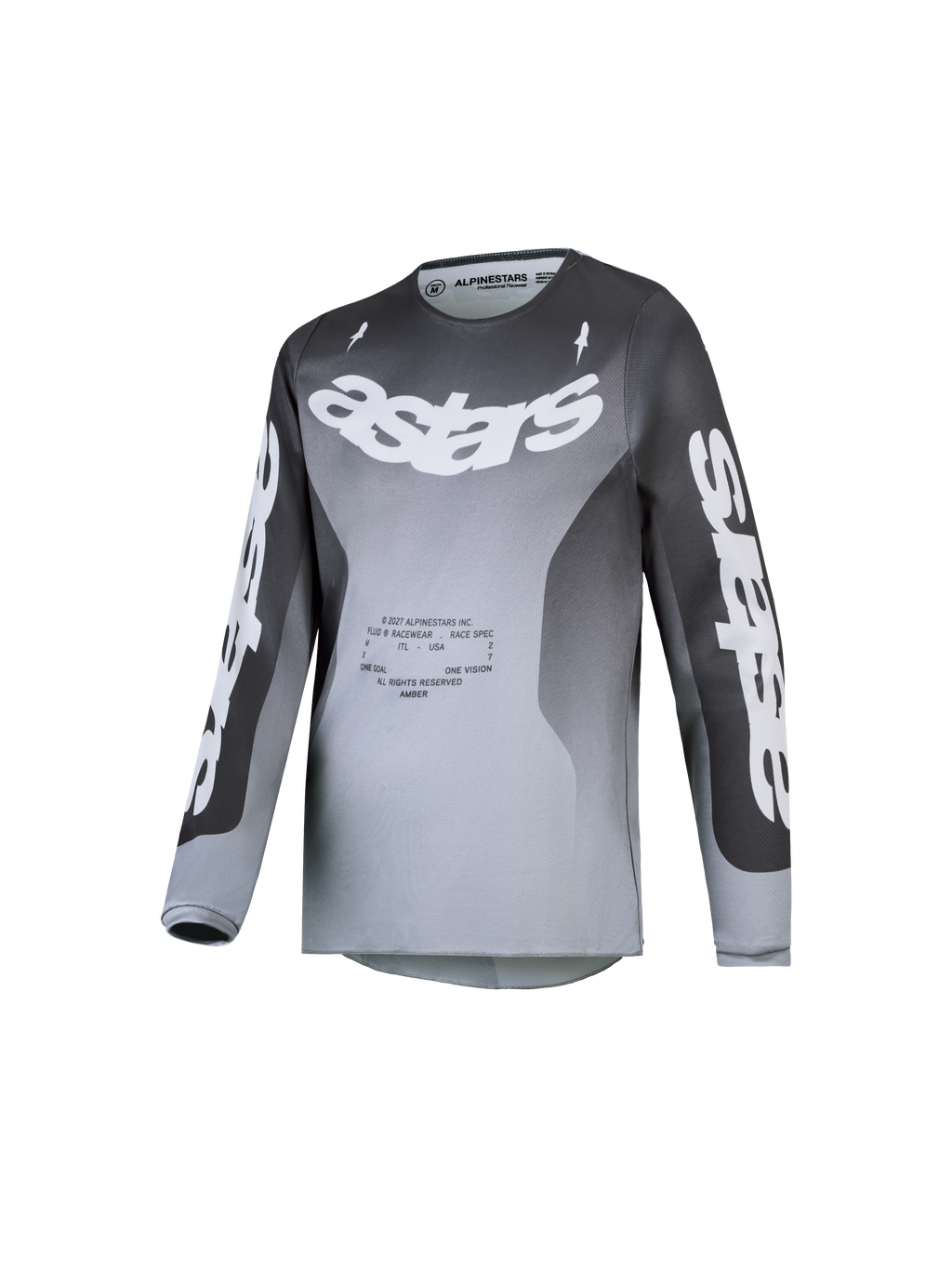 Alpinestars Maglia Fluid Amber Ragazzo 2027, maglia da motocross grigia e bianca, tessuto tecnico traspirante per fuoristrada.