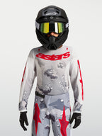 Alpinestars Maglia Fluid Lone Ragazzo 2027, maglia motocross grigio mimetico e rosso fuoco, in politessuto per ragazzi.