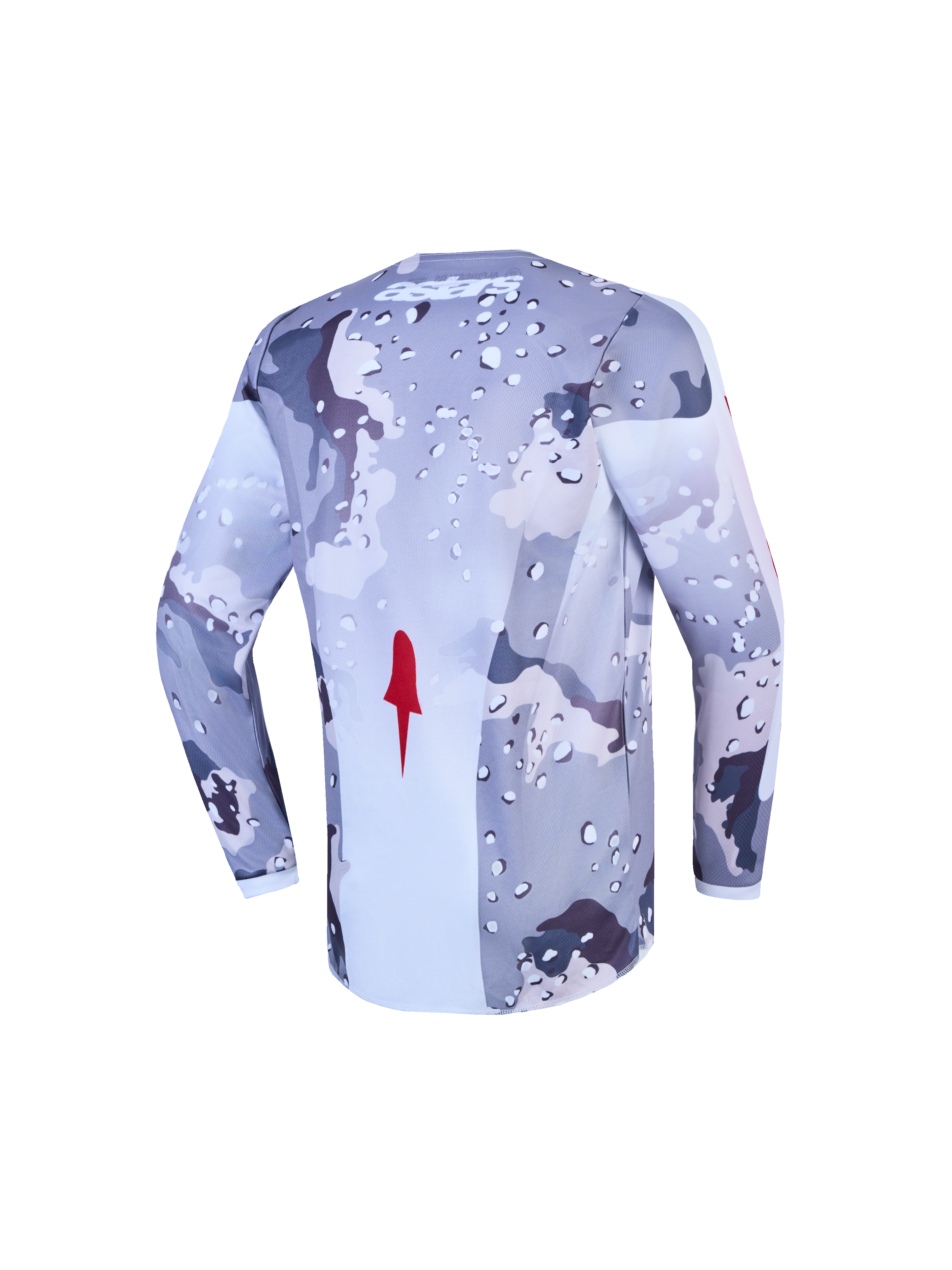 Alpinestars Maglia Fluid Lone Ragazzo, maglia da motocross, grigio camo e bianco, vista posteriore, tessuto tecnico traspirante