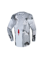 Alpinestars Maglia Fluid Lone Ragazzo 2027, maglia motocross grigio camo e bianco con dettaglio rosso, vista posteriore.