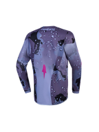 Maglia Fluid Lone ragazzo Alpinestars, maglia motocross grigio camo e viola, vista posteriore con orlo allungato, traspirante