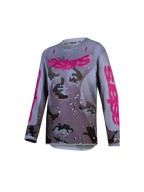 Alpinestars Maglia Fluid Lone Ragazzo 2027, maglia da motocross per ragazzi, grigio camouflage e viola, tessuto traspirante.