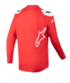Alpinestars Maglia Youth Racer Narin 2023, maglia da motocross, rosso Mars e bianco, vista posteriore con bordo posteriore allungato, logo a stella Alpinestars bianco sul lato, abbigliamento tecnico da fuoristrada