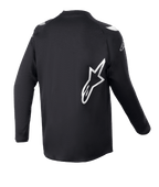 Alpinestars Maglia Racer Graphite Ragazzo 2023, maglia da motocross, nero riflettente, vista posteriore con grande logo a stella Alpinestars bianco, tessuto tecnico traspirante, maniche lunghe, abbigliamento fuoristrada resistente