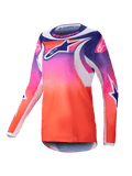 Alpinestars Stella Fluid Wurx Jersey 2025, maglia da motocross donna a maniche lunghe, sfumatura viola, rosa e arancione con grafiche a stella blu scuro e bianche, vestibilità atletica e girocollo, abbigliamento tecnico per il fuoristrada