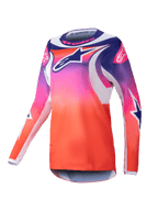 Alpinestars Stella Fluid Wurx Jersey 2025, maglia da motocross donna a maniche lunghe, sfumatura viola, rosa e arancione con grafiche a stella blu scuro e bianche, vestibilità atletica e girocollo, abbigliamento tecnico per il fuoristrada