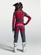 Alpinestars Stella Techstar Swan Gear Set e pantaloni, completo da motocross donna grigio e rosso scuro, vista posteriore.