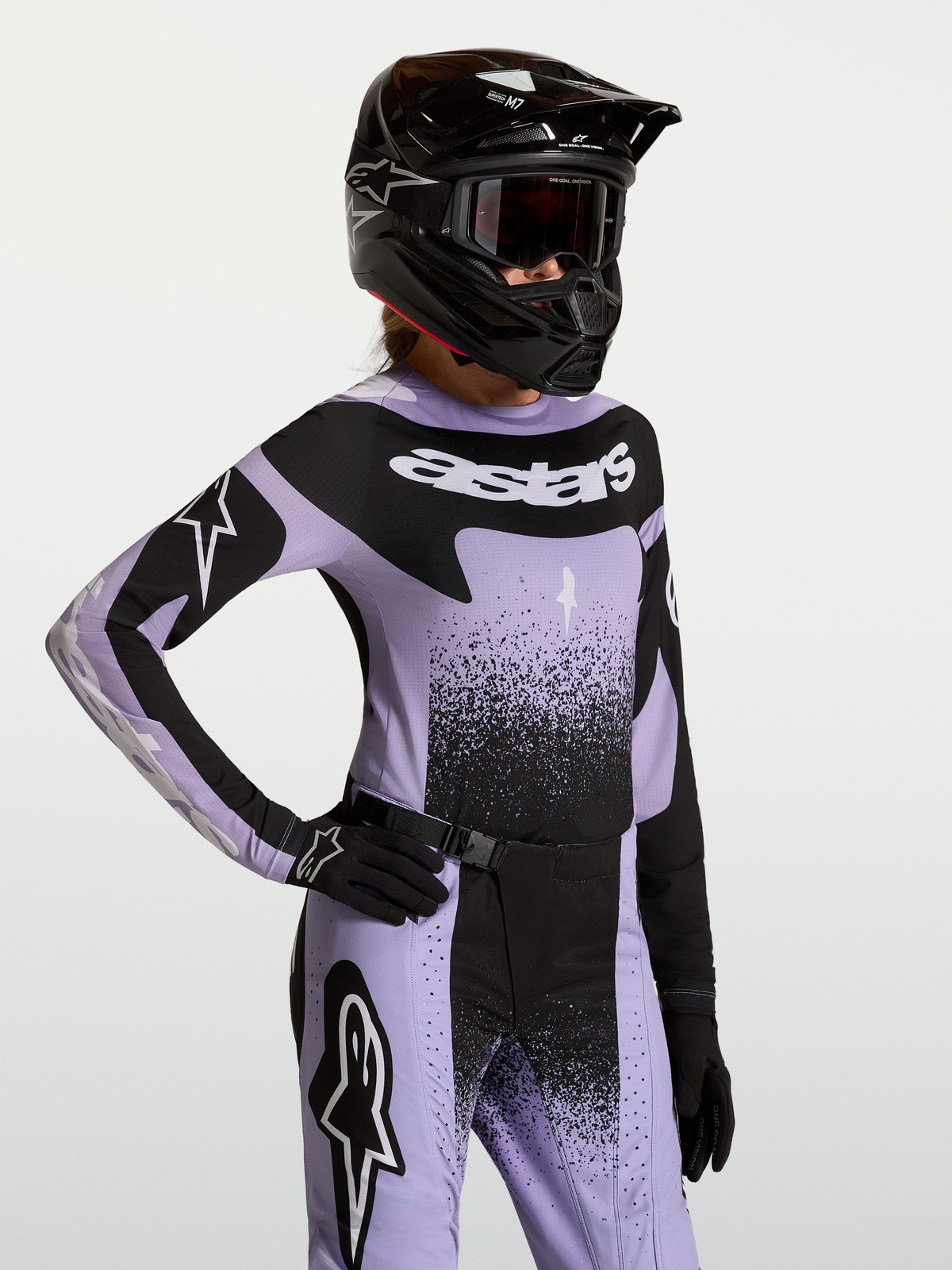 Alpinestars Maglia Stella Techstar Swan, maglia da motocross da donna, viola chiaro e nera, vestibilità atletica da gara