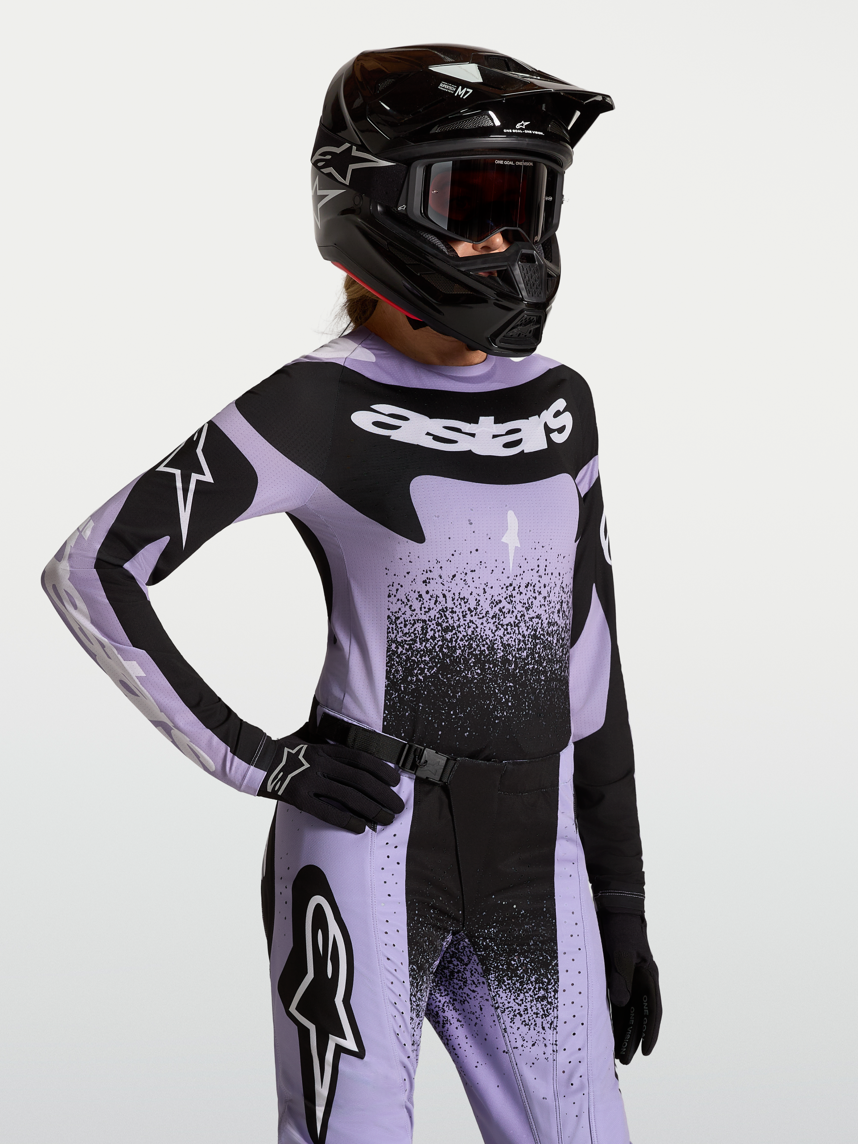 Alpinestars Maglia Stella Techstar Swan, maglia da motocross da donna, viola chiaro e nera, vestibilità atletica da gara