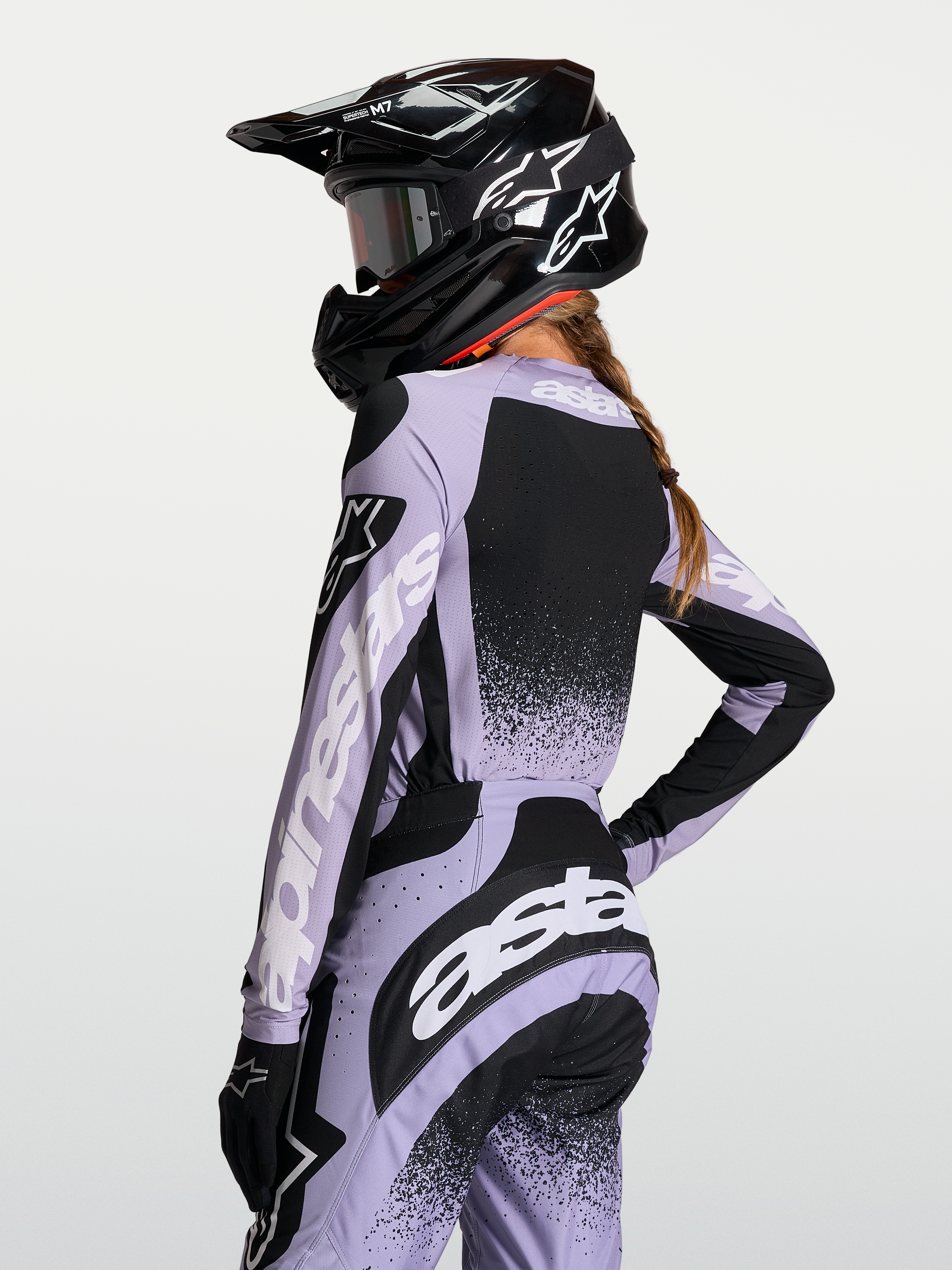 Alpinestars maglia Stella Techstar Swan, maglia da motocross per donna, viola chiaro e nero, con vestibilità race traspirante.