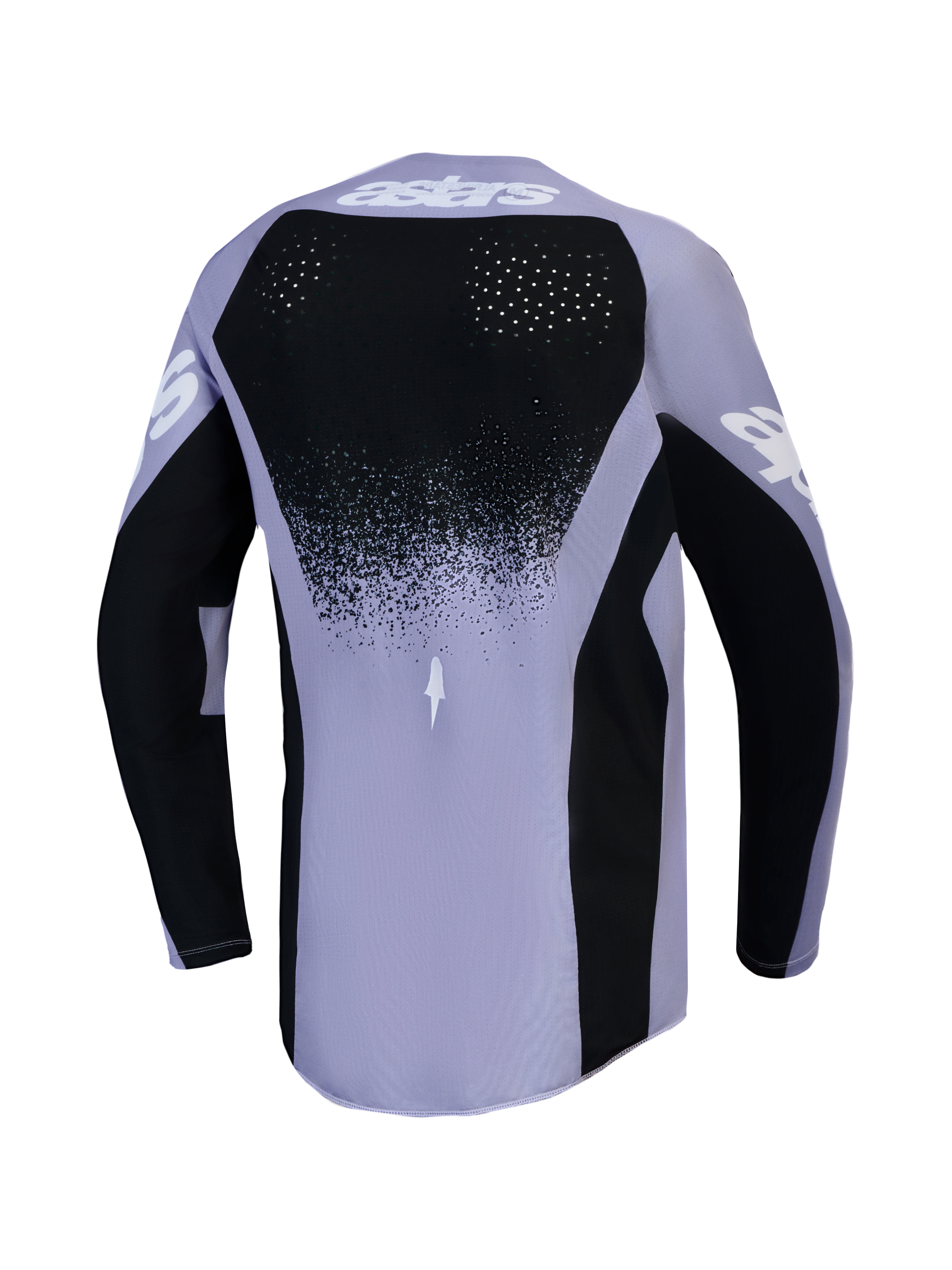 Alpinestars Maglia Stella Techstar Swan, maglia da motocross da donna, viola chiaro e nero, vista posteriore con fori di ventilazione tagliati al laser, ideale per il fuoristrada.