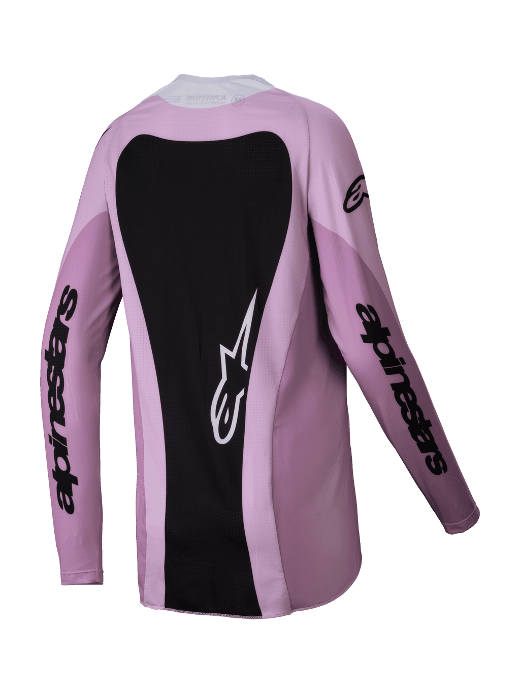 Alpinestars 2025 Stella Techstar Melt Jersey, maglia da motocross, Blush Black, vista posteriore con ampio pannello nero e logo stella bianco, maniche lunghe con scritta Alpinestars nera, abbigliamento tecnico off-road da donna