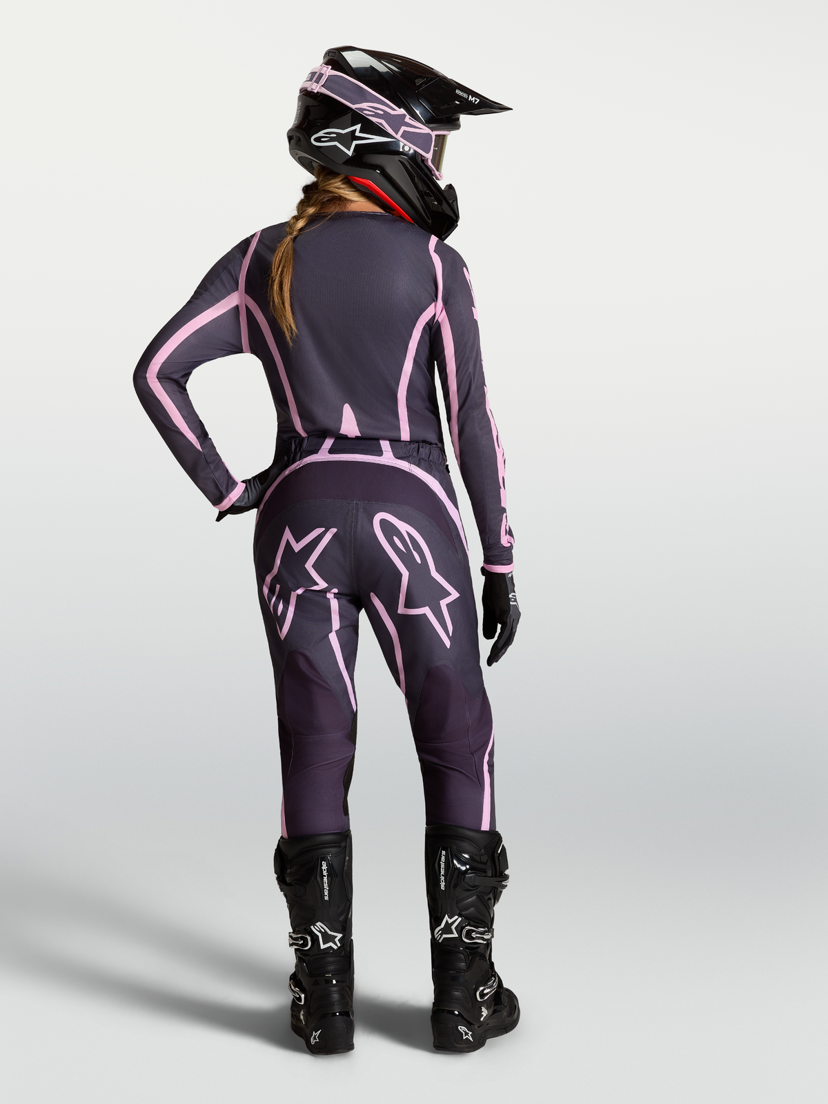 Alpinestars maglia Stella Fluid Apex V2 e Stella Fluid Apex V2 gear set, completo motocross da donna grigio e rosa, off-road