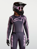 Maglia Alpinestars Stella Fluid Apex V2, maglia da motocross per donna, grigio e rosa, vestibilità atletica ed ergonomica.