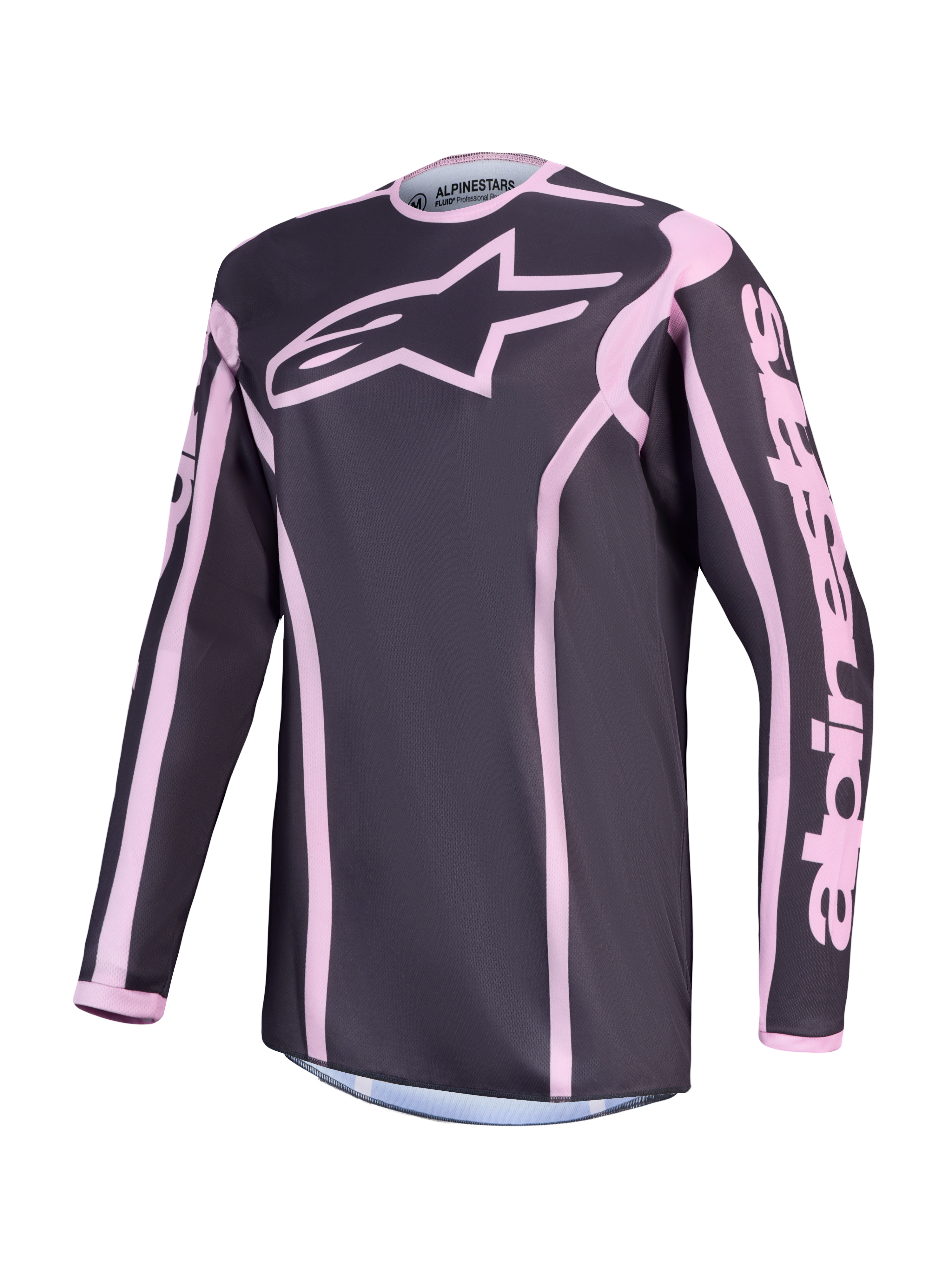 Alpinestars Maglia Stella Fluid Apex V2, maglia da motocross da donna, grigia e rosa, in tessuto traspirante.