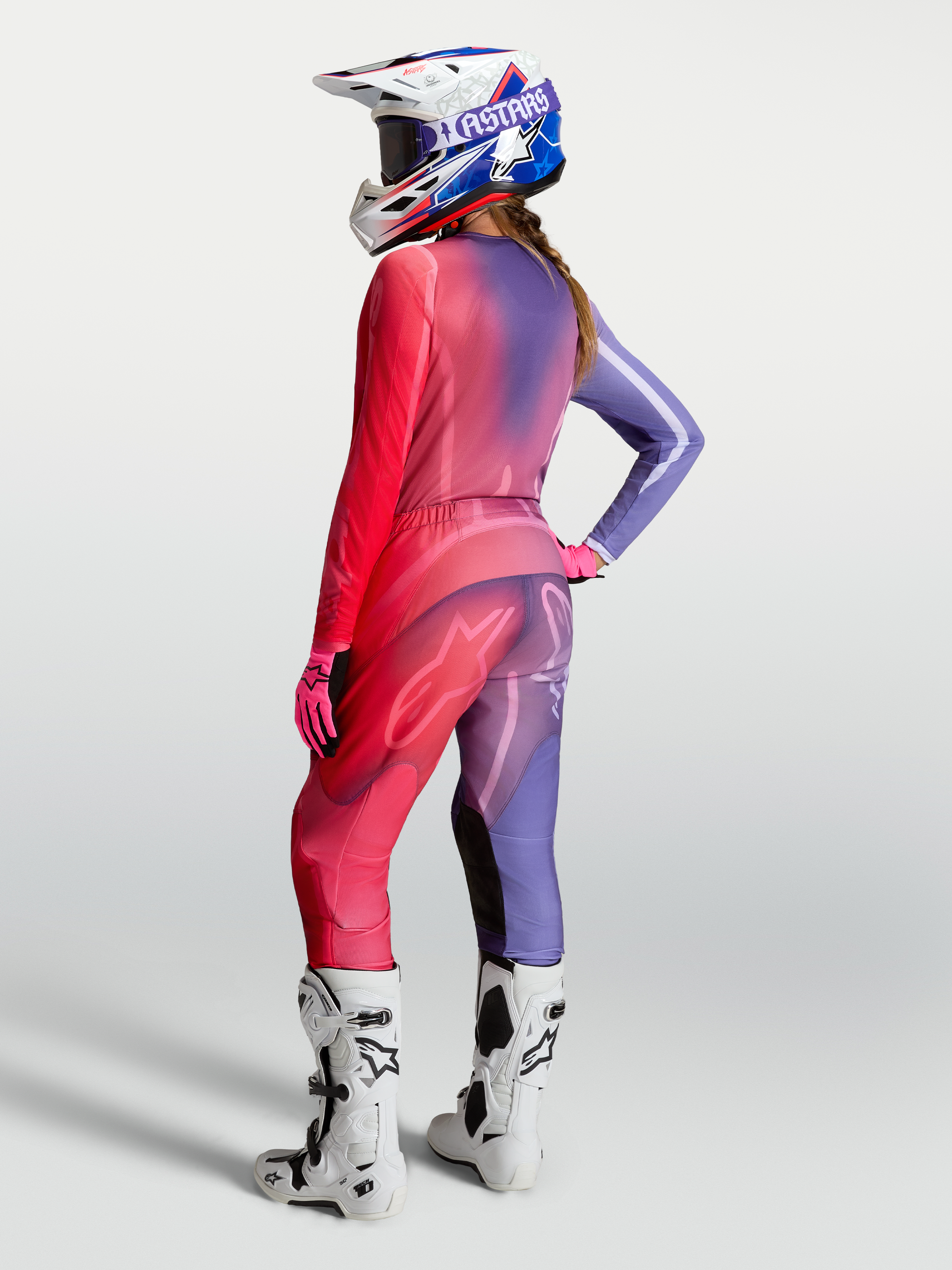 Alpinestars Stella Fluid Kepler Gear Set e Pantaloni Stella Fluid Kepler, completo da motocross da donna, viola e rosso, vestibilità sportiva per off-road