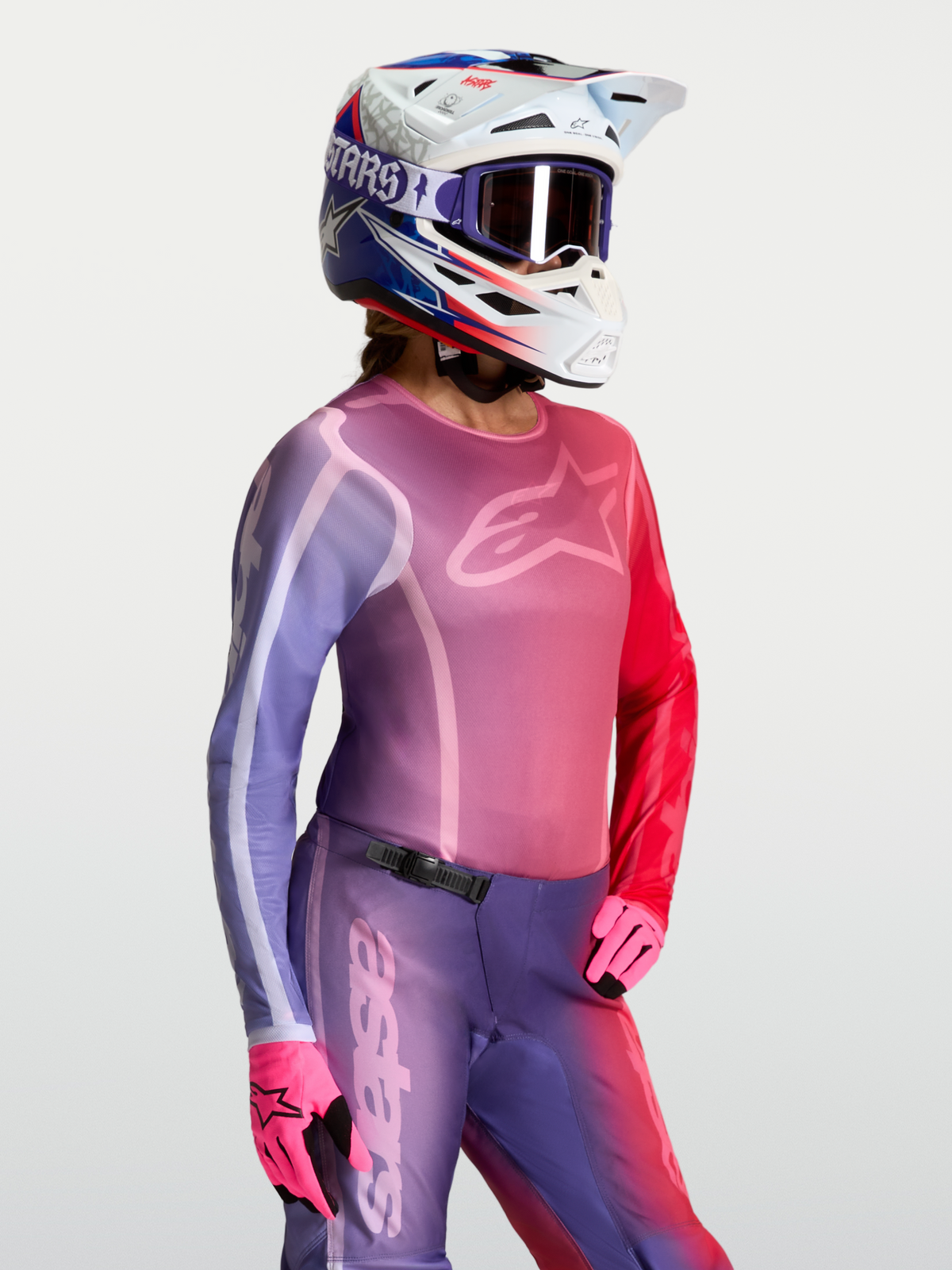 Alpinestars Maglia Stella Fluid Kepler, maglia da motocross da donna, viola e rossa, tessuto tecnico traspirante per off-road.