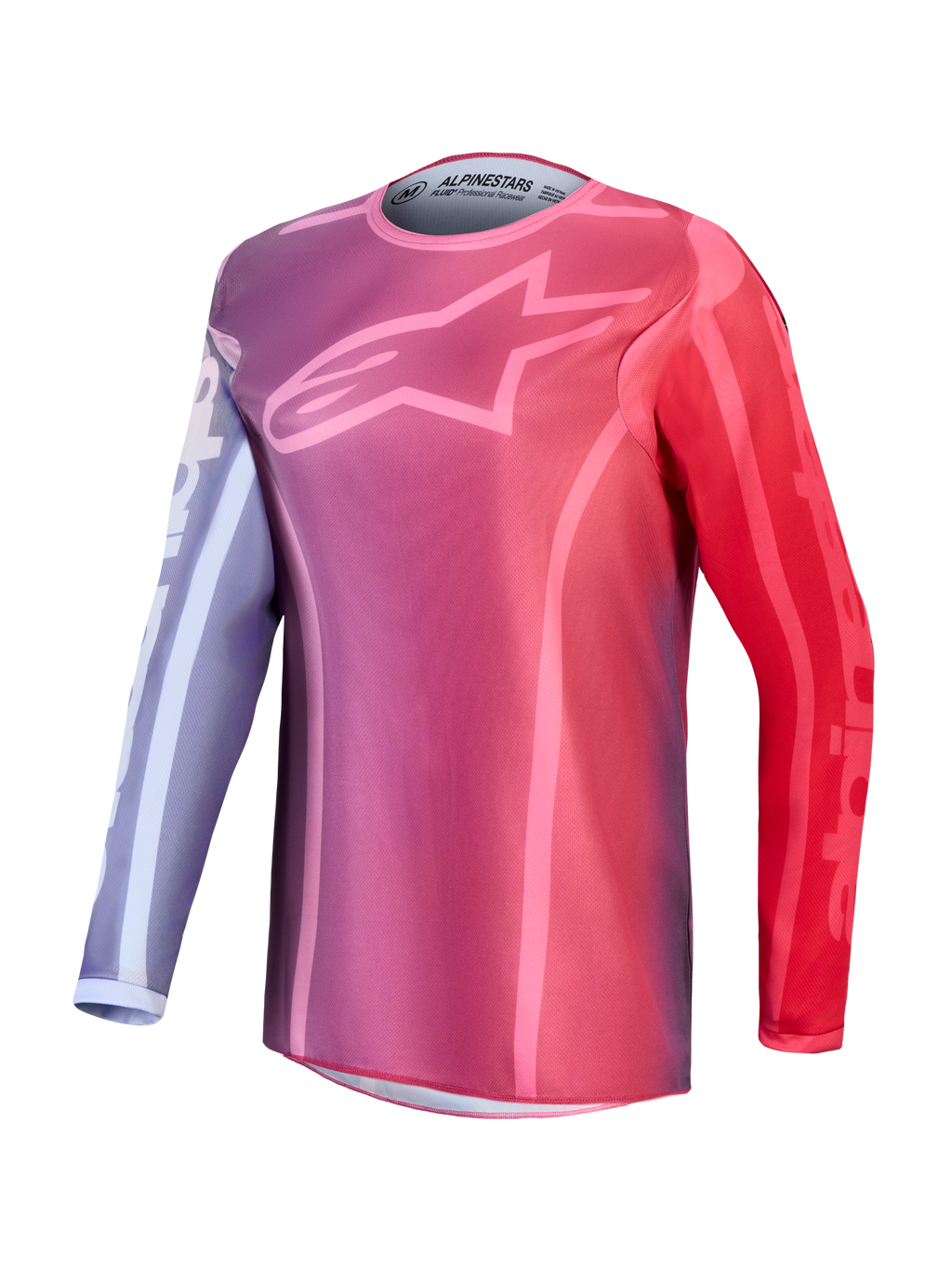 Alpinestars Maglia e Gear Set Stella Fluid Kepler, maglia motocross da donna viola e rossa con logo a stella sul petto.